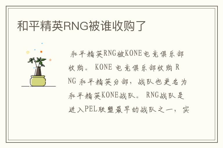 和平精英RNG被谁收购了