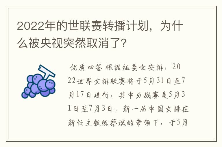 2022年的世联赛转播计划,为什么被央视突然取消了?