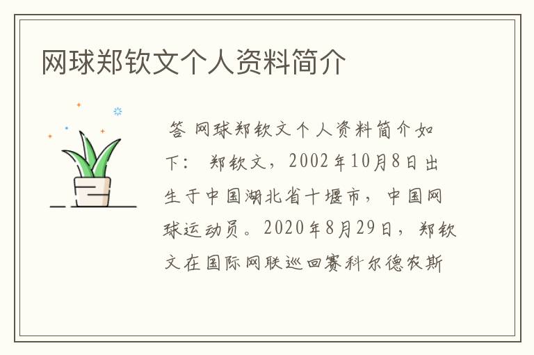 网球郑钦文个人资料简介