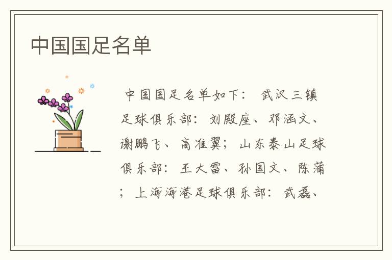 中国国足名单