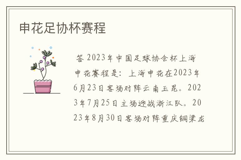 申花足协杯赛程
