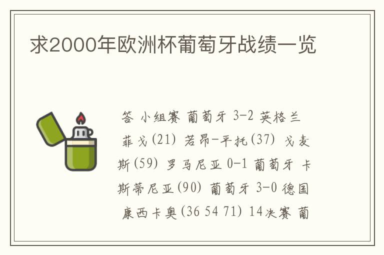 求2000年欧洲杯葡萄牙战绩一览