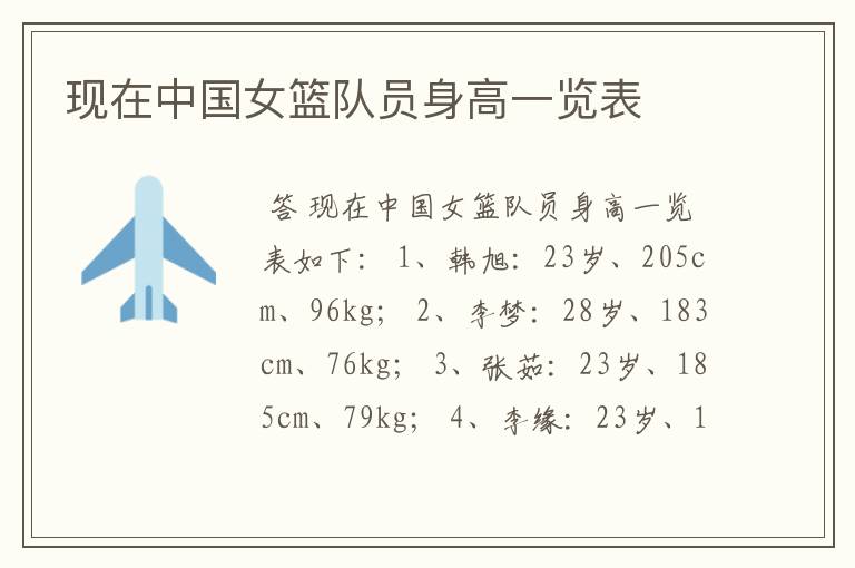 现在中国女篮队员身高一览表