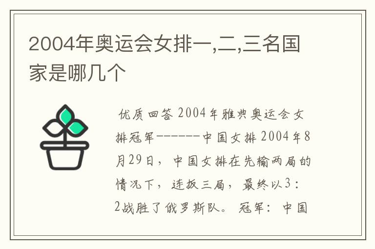 2004年奥运会女排一,二,三名国家是哪几个
