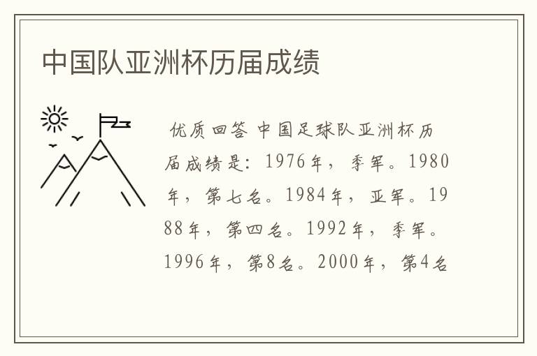 中国队亚洲杯历届成绩