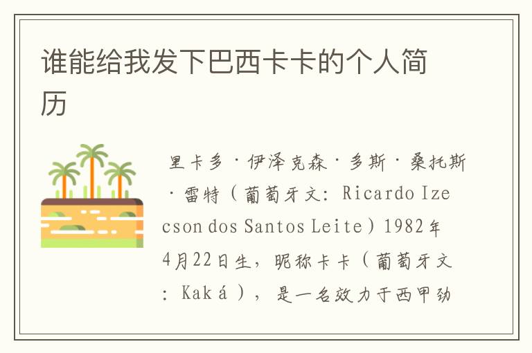 谁能给我发下巴西卡卡的个人简历