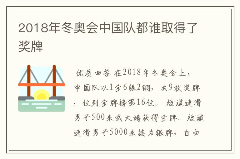 2018年冬奥会中国队都谁取得了奖牌