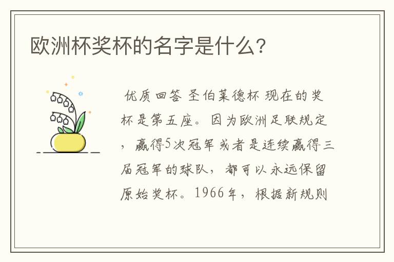 欧洲杯奖杯的名字是什么?