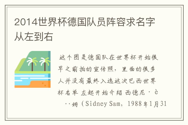 2014世界杯德国队员阵容求名字从左到右