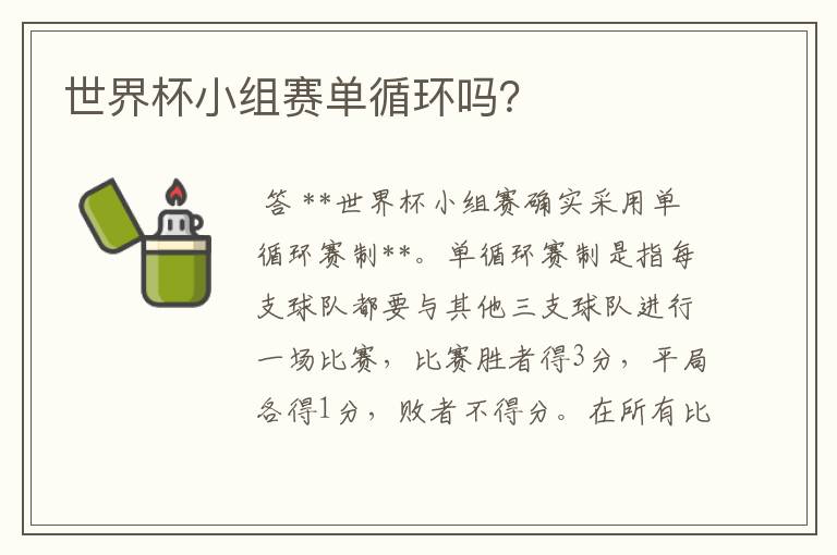 世界杯小组赛单循环吗?