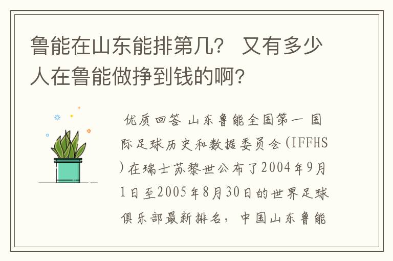 鲁能在山东能排第几? 又有多少人在鲁能做挣到钱的啊?