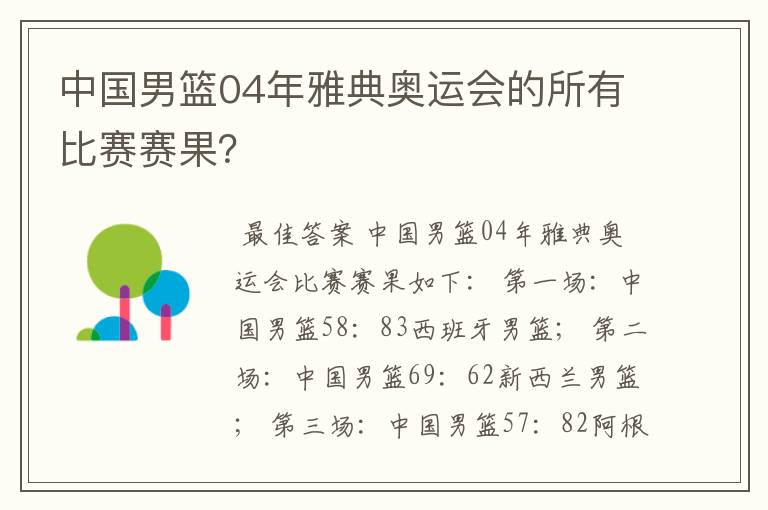 中国男篮04年雅典奥运会的所有比赛赛果？