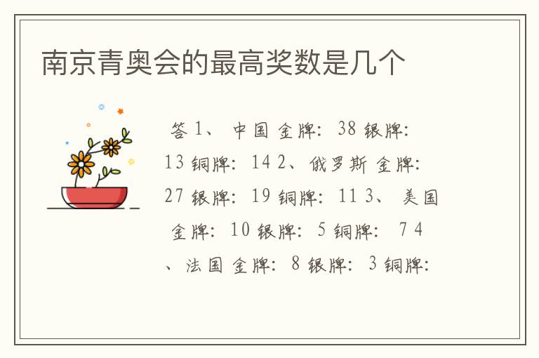南京青奥会的最高奖数是几个