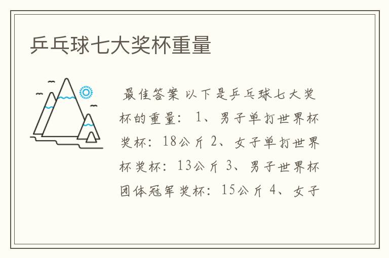 乒乓球七大奖杯重量