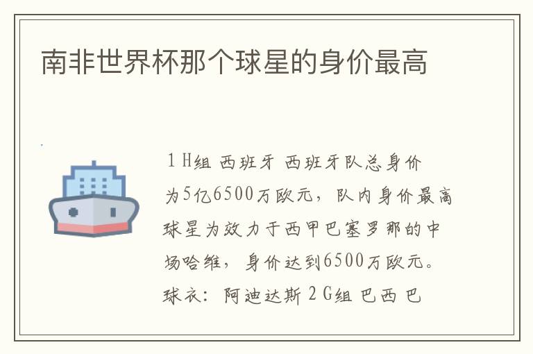 南非世界杯那个球星的身价最高