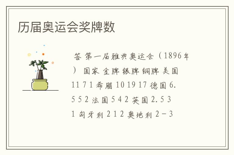 历届奥运会奖牌数