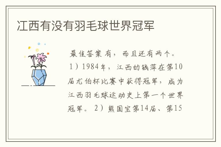冮西有没有羽毛球世界冠军