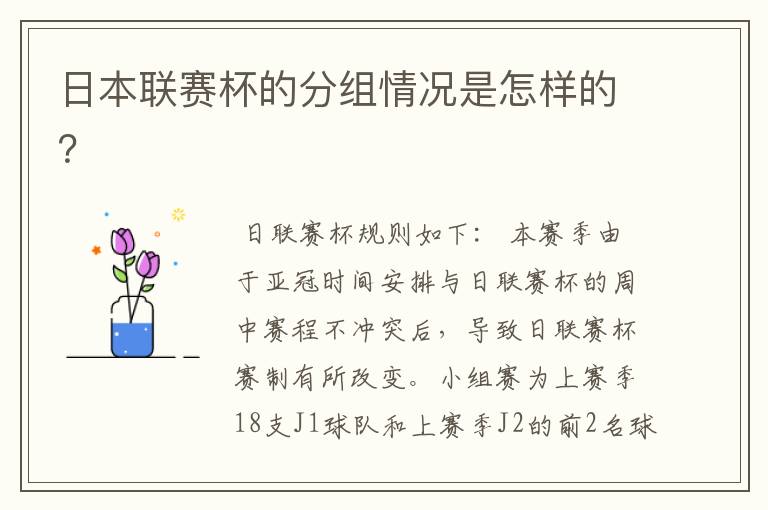 日本联赛杯的分组情况是怎样的?