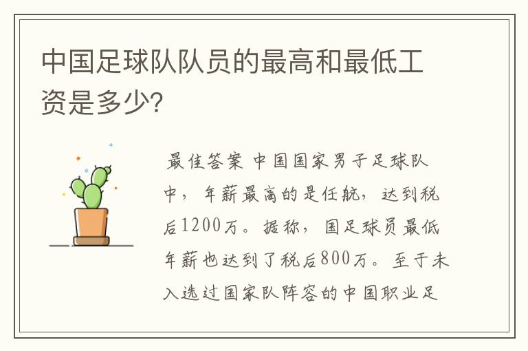 中国足球队队员的最高和最低工资是多少?