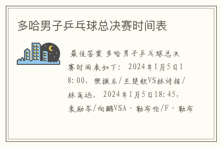 多哈男子乒乓球总决赛时间表