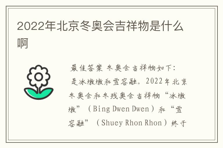 2022年北京冬奥会吉祥物是什么啊