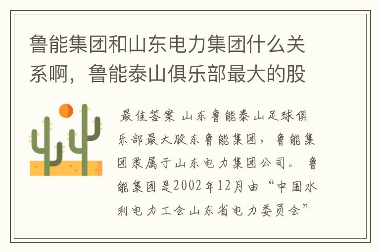 鲁能集团和山东电力集团什么关系啊,鲁能泰山俱乐部最大的股东是那个啊!