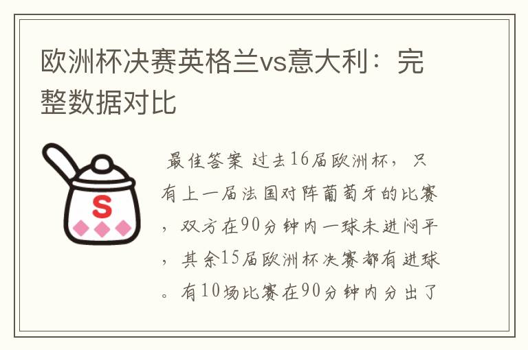 欧洲杯决赛英格兰vs意大利:完整数据对比