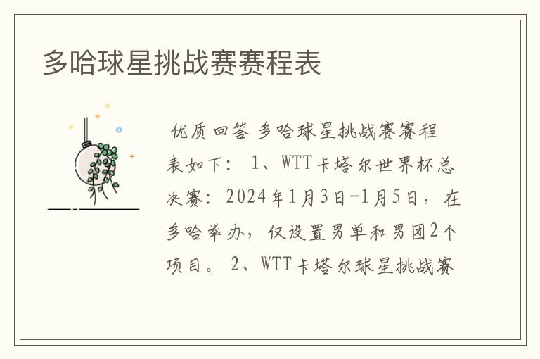 多哈球星挑战赛赛程表