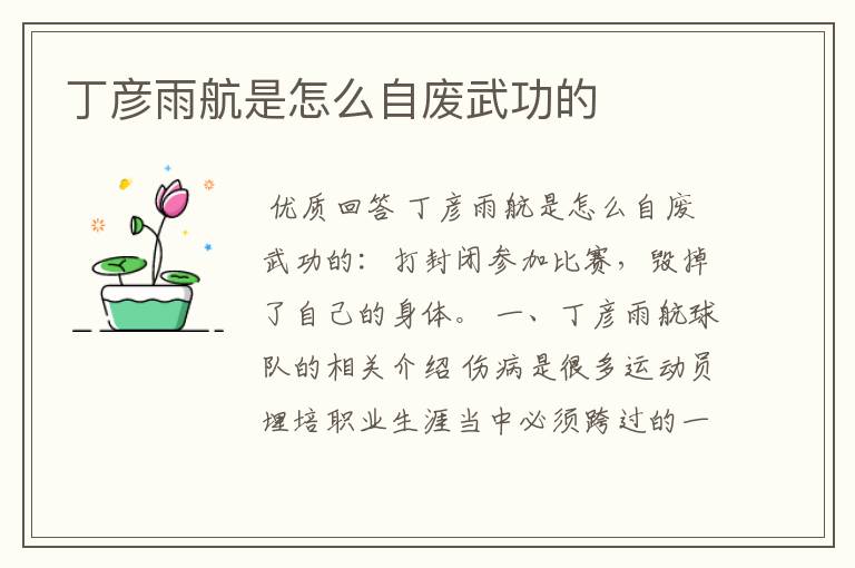 丁彦雨航是怎么自废武功的