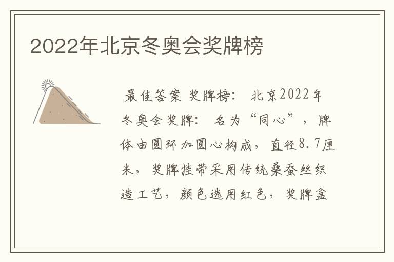 2022年北京冬奥会奖牌榜