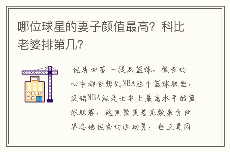 哪位球星的妻子颜值最高?科比老婆排第几?