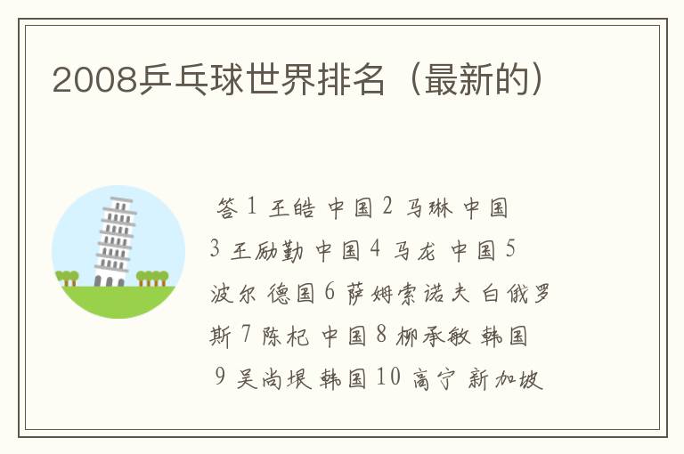 2008乒乓球世界排名(最新的)