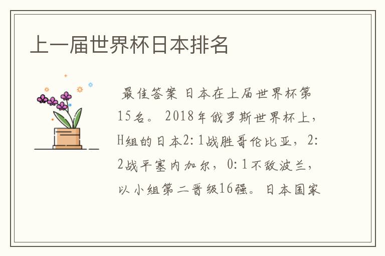 上一届世界杯日本排名