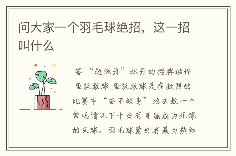 问大家一个羽毛球绝招，这一招叫什么