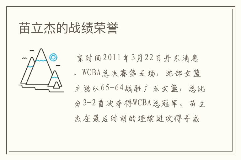 苗立杰的战绩荣誉