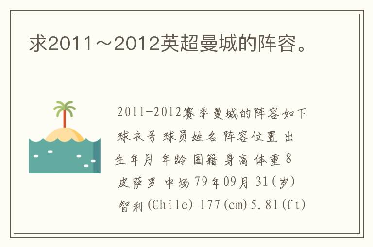 求2011~2012英超曼城的阵容。
