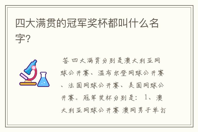四大满贯的冠军奖杯都叫什么名字?