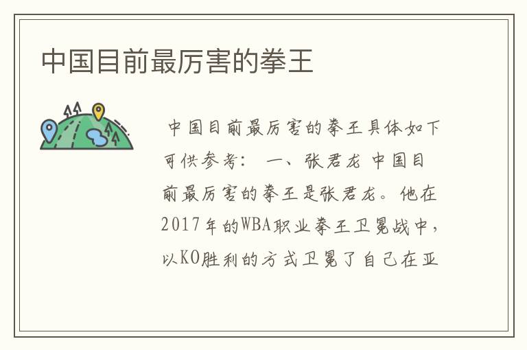 中国目前最厉害的拳王