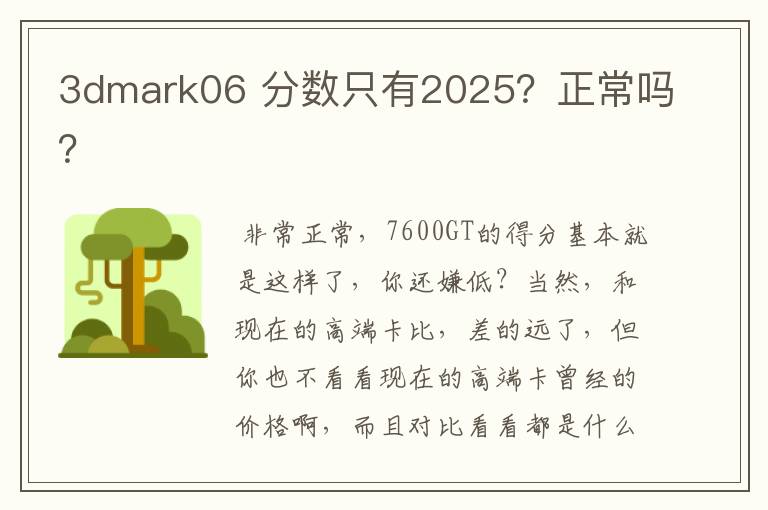 3dmark06 分数只有2025?正常吗?