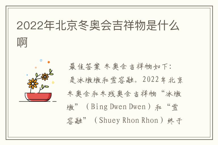 2022年北京冬奥会吉祥物是什么啊