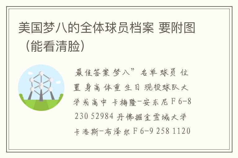 美国梦八的全体球员档案 要附图(能看清脸)