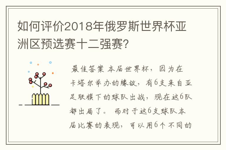 如何评价2018年俄罗斯世界杯亚洲区预选赛十二强赛?