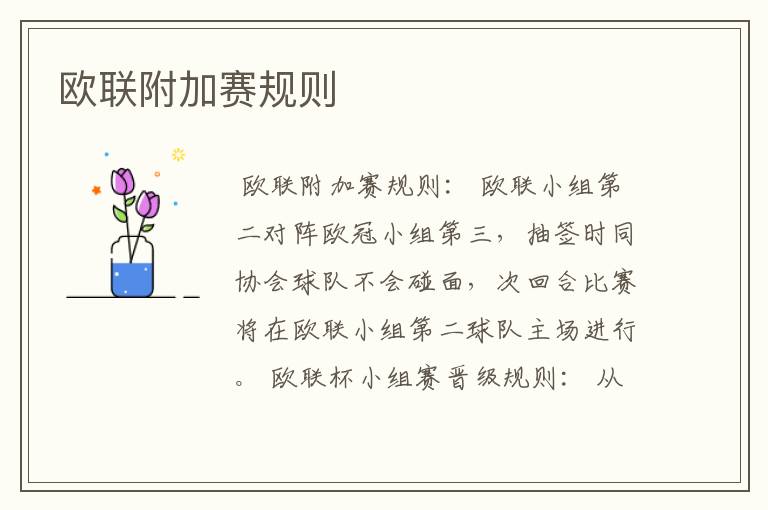 欧联附加赛规则