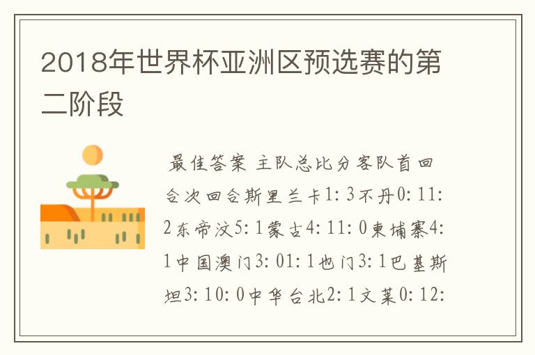 2018年世界杯亚洲区预选赛的第二阶段