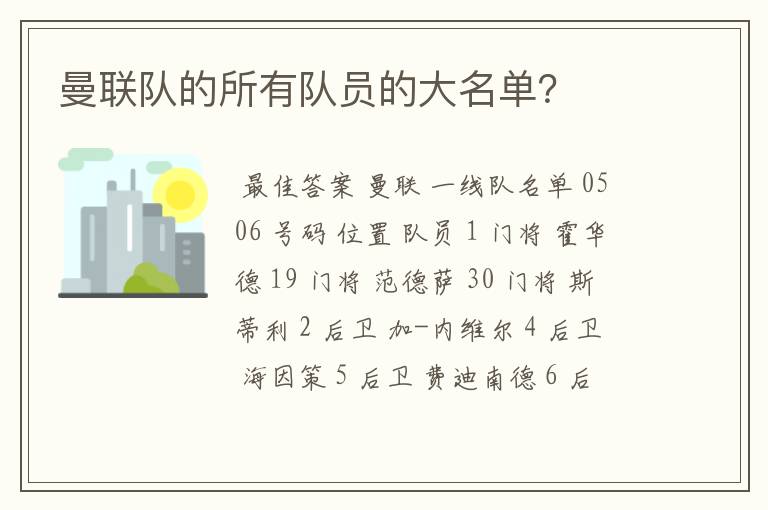 曼联队的所有队员的大名单？