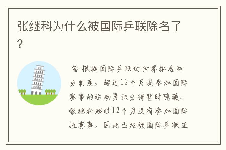 张继科为什么被国际乒联除名了?