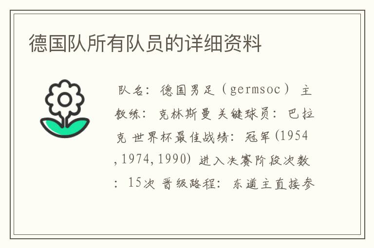 德国队所有队员的详细资料