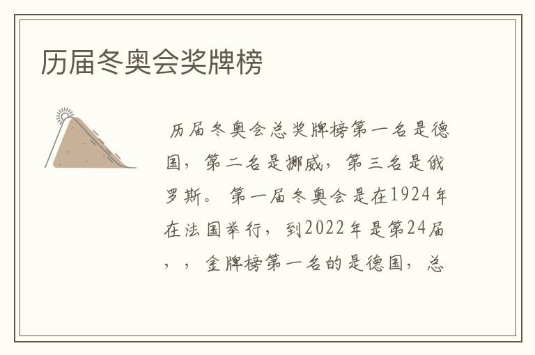 历届冬奥会奖牌榜