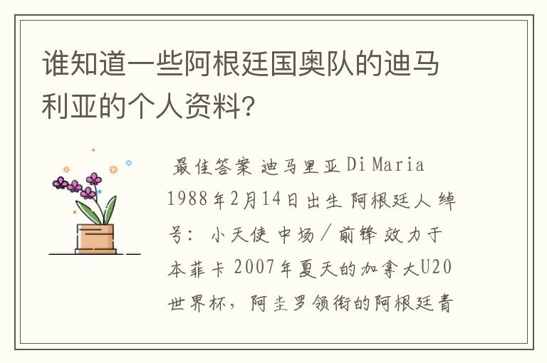 谁知道一些阿根廷国奥队的迪马利亚的个人资料?