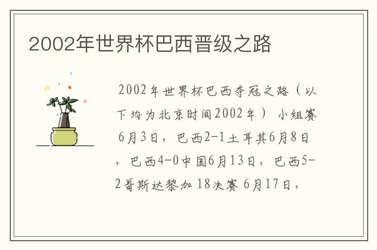 2002年世界杯巴西晋级之路